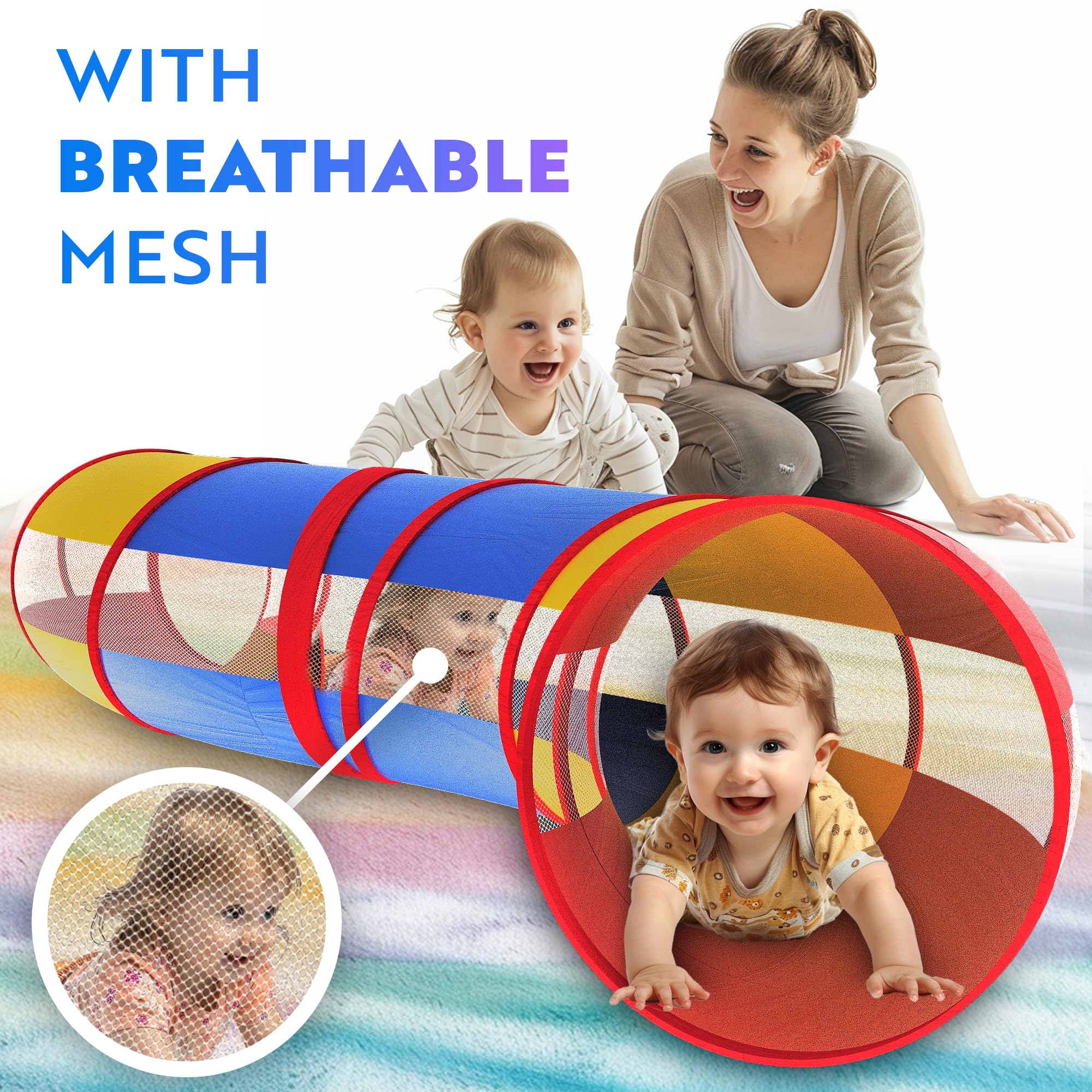 Playz Extra-Large Play Tunnel for Toddlers 1-3 Years – Pop-Up Baby Crawl Tube, Sensory Activity, Indoor & Outdoor Kids Toy, Collapsible for Easy Storage