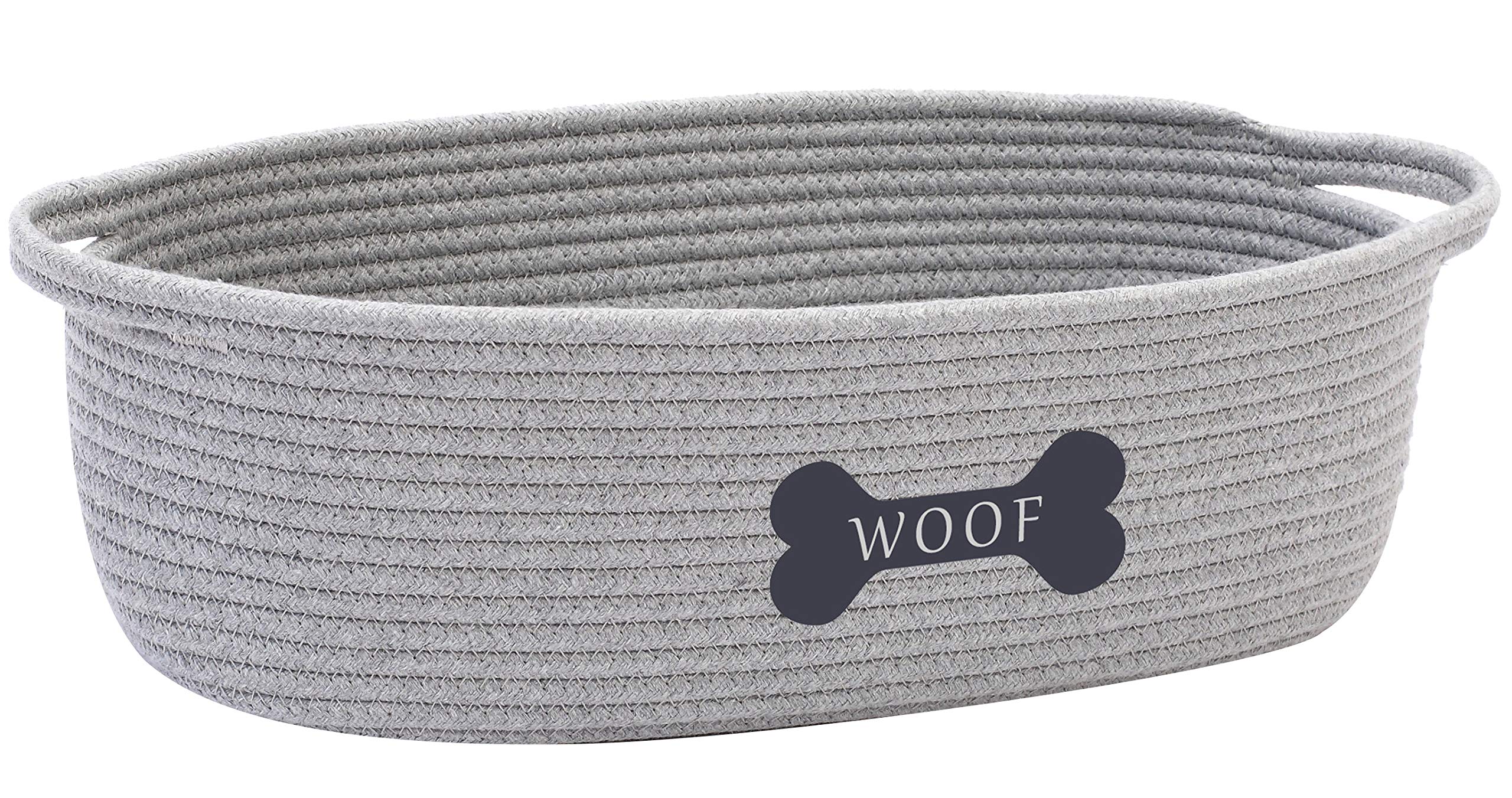 Geyecete Weave Dog Toy Box - Natural Weave Rope Clutter Organizer Toy Chest - Pet Toy Box & Storage Basket - Gray