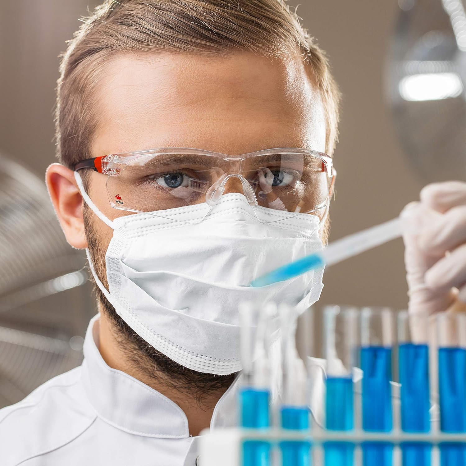 NoCry Safety Glasses with Clear Anti Fog Scratch Resistant Wrap-Around Lenses and Non-Slip Grips, UV Protection. Adjustable, Black & Red Frames - - 