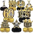 9 Pcs 60th Birthday Decoration - Cheers to 60 Years Centerpieces for Tables - Honeycomb Decor 1965 Birthday Table Topper - Black and Gold Party Favors