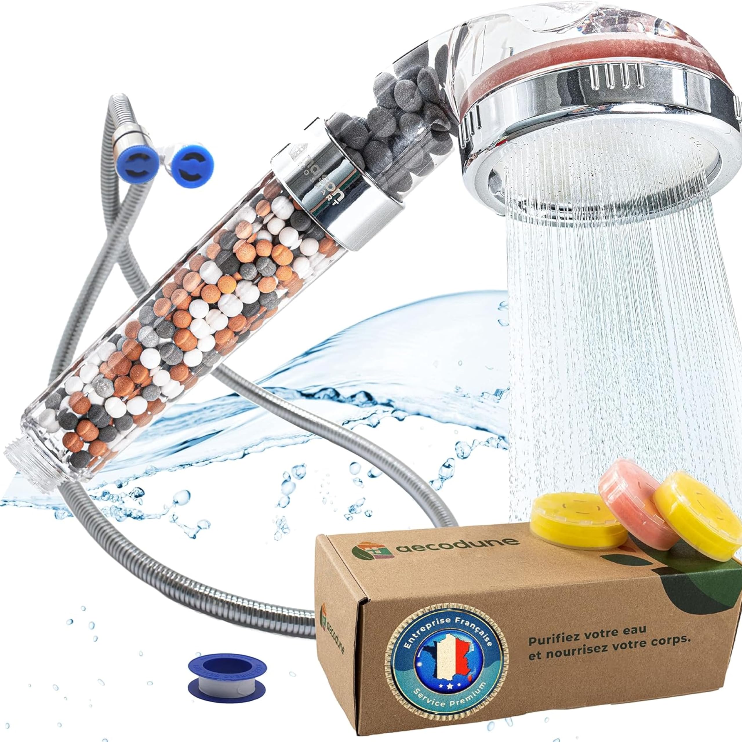Aecodune XL Vitamin C Premium Shower Head Filter + 1.5M Hose – Anti-Limescale, 99% Chlorine Removal – Aromatherapy Scents – High Pressure – Eco-Friendly – Become Sublime – for Pure & Beautiful Skin