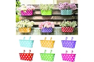 LaLaGreen Rail Planter (11.8 Inch, 6 Pack) Colorful Polka Dot Hanging Flower Pots Railing Fence Balcony Gardening for Apartme