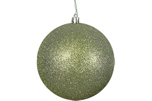 Vickerman N591014DG Glitter Ball Ornaments with Shatterproof UV Resistant, Pre-drilled cap Secured & 6" of Green Floral Wire in 6 per bag, 4", Olive