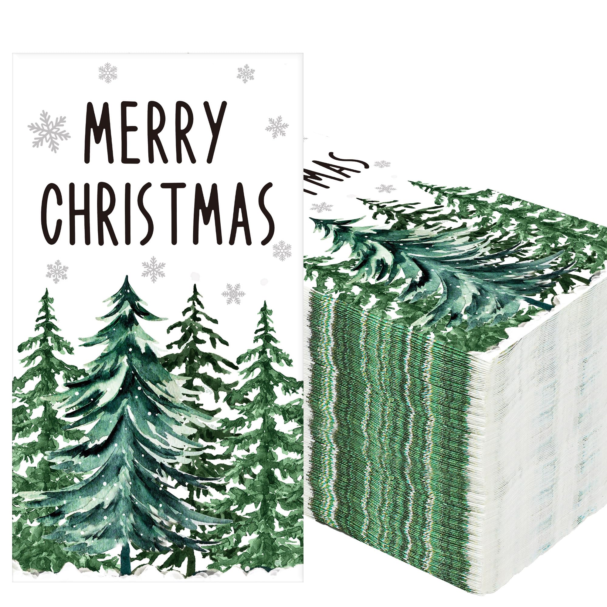 Photo 1 of 50 PCS Christmas Guest Napkins Disposable Xmas Tree Paper Napkin Merry Christmas Decorative Party Dinner Hand Towels for Xmas Winter Bathroom Kitchen Holiday Party Supplies