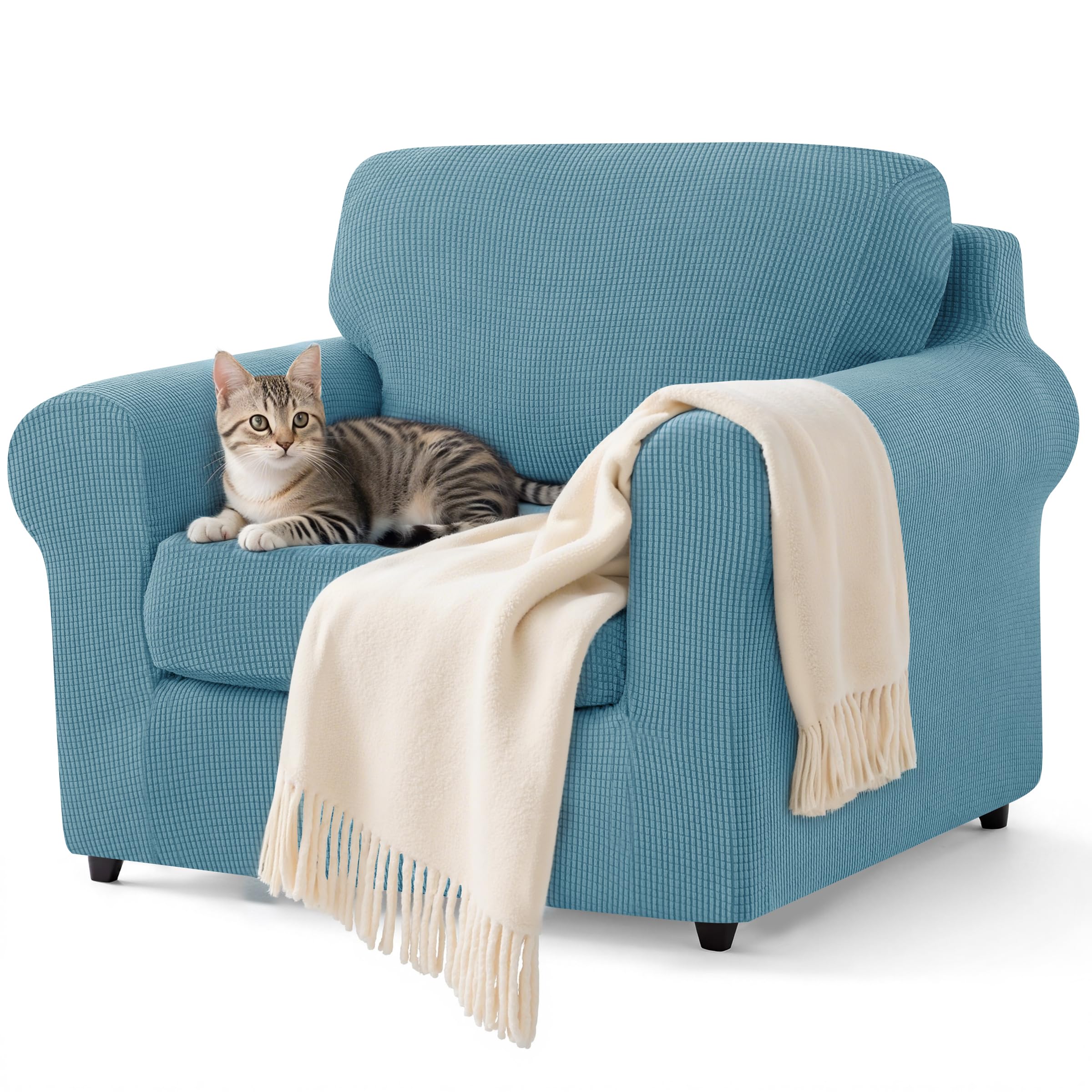 Photo 1 of SUBRTEX 3 Pieces Stretch Sofa Slipcover Sets Couch Cover Sets Backrest Cushion Covers Furniture Protector Collection Set for Oversize Sofa Loveseat Chair Slip Covers(Small, Steel Blue)