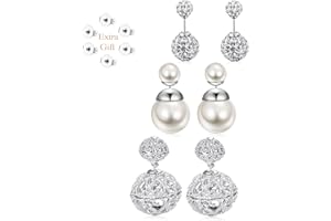 JOERICA 3 Pairs Crystal Double Ball Stud Earrings for Women Girls Faux Pearl Beads Earrings Stud Double Side