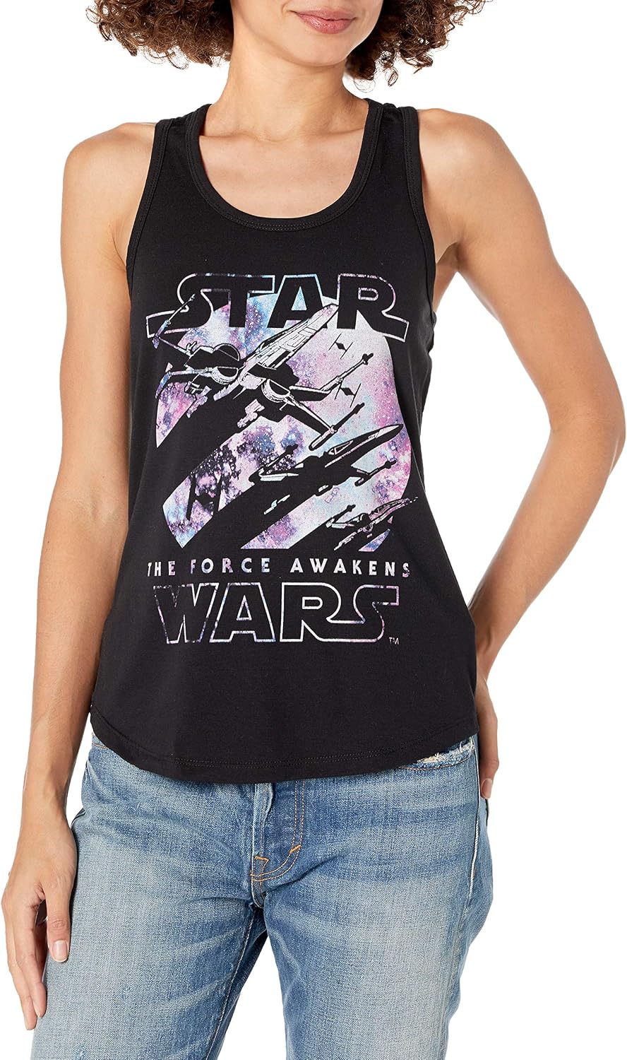 STAR WARS Women's Episode VII Galactic Poster Ideal Racerback Graphic Tank Top: Clothing