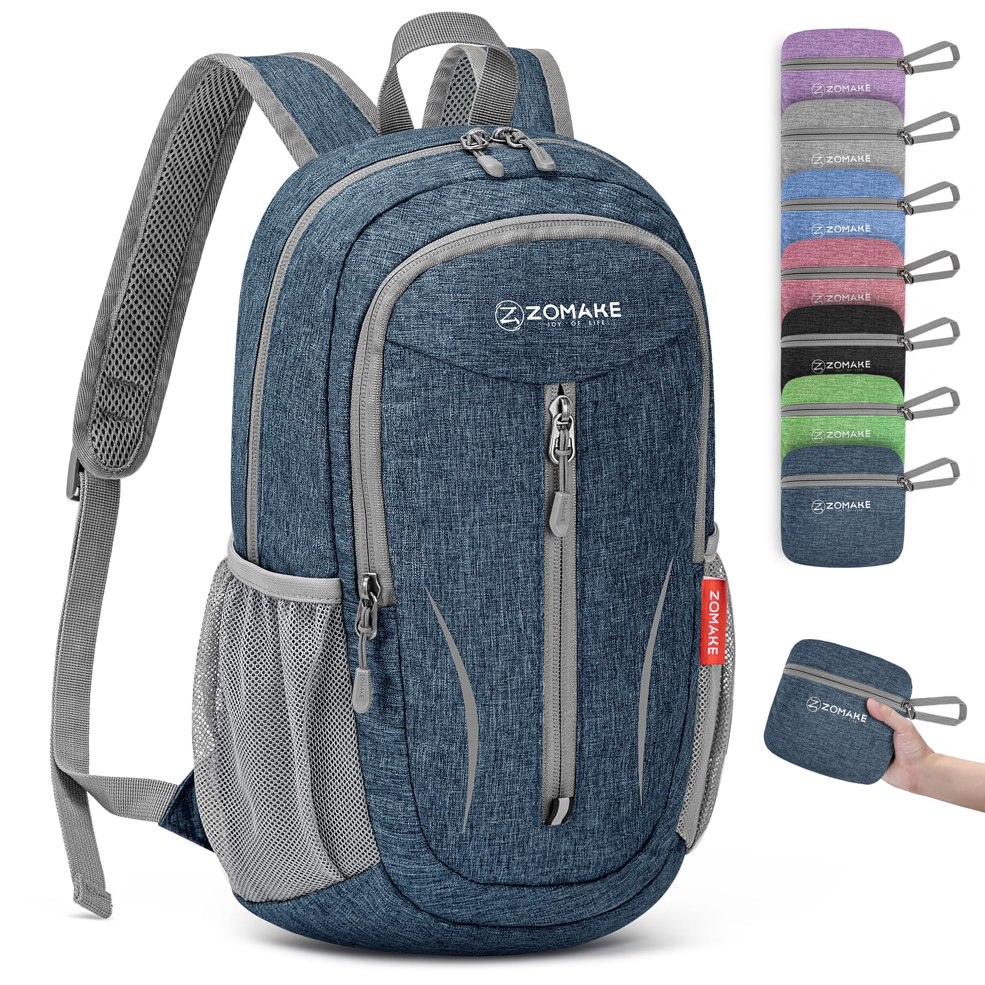 ZOMAKE Lightweight Foldable Backpack, Packable Rucksack Folding Small Back Pack 10L Foldaway Ultralight Daypack for Women Men Travel Hiking Walking (Sapphire Blue)