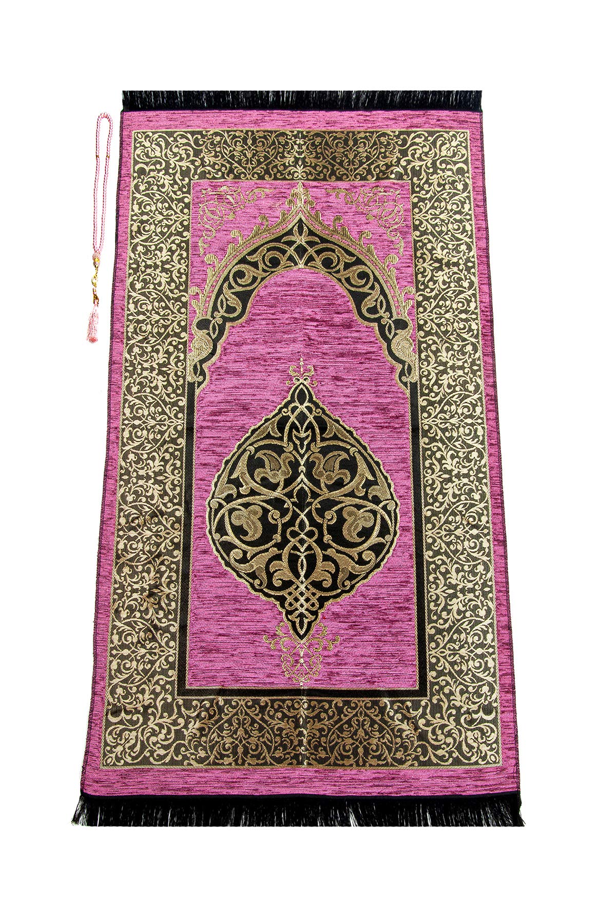 Miss Tesettür ihvan online Muslim Prayer Rug with Prayer Beads, Janamaz, Soft Sajadah, Islamic Gifts for Eid Ramadan, Portable Prayers Carpet Mat, Chenille Fabric, Rose