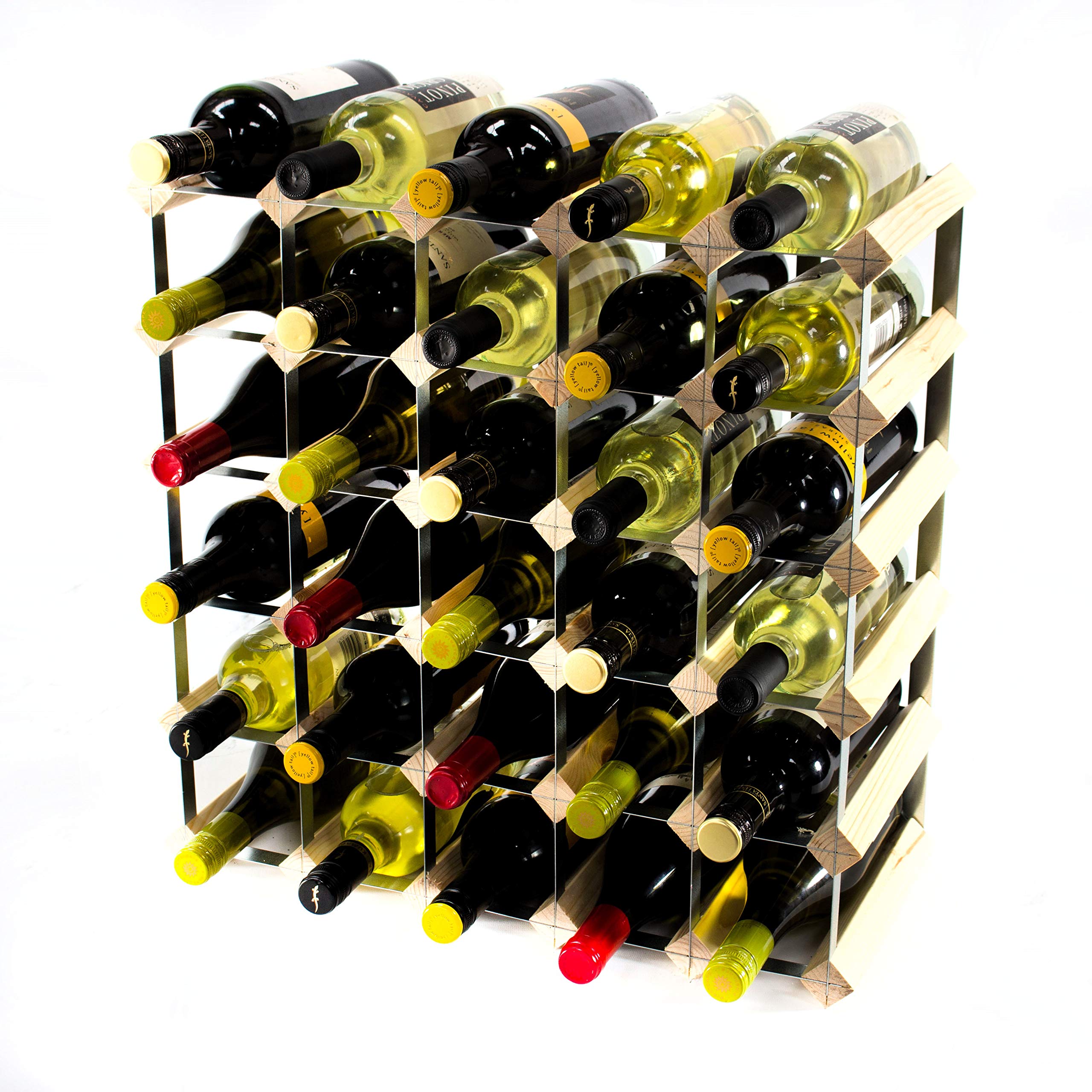 Classic 30 Bottle Pine Wood and galvanised Metal Wine Rack self Assembly