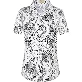 SSLR Womens Tropical Button Up Shirts Relaxed Fit Short Sleeve Hawaiian Shirts for Women