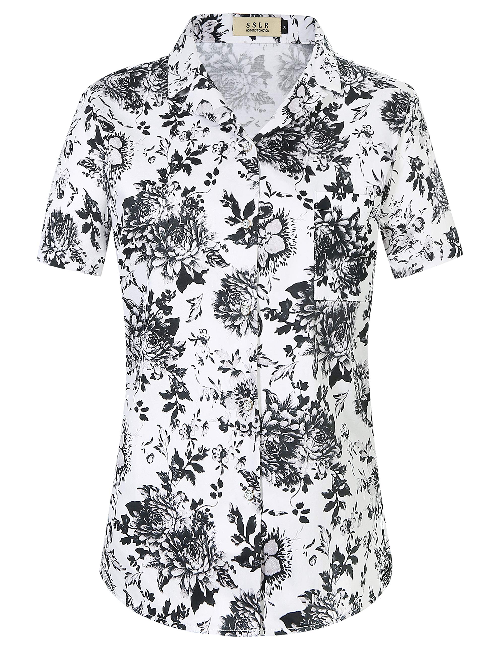 Photo 1 of SSLR Womens Tropical Button Up Shirts Relaxed Fit Short Sleeve Hawaiian Shirts for Women (Large, White)