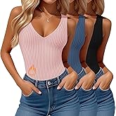 Sweetyweee 3 Pack Women's Thermal Tank Tops Fleece Lined Reversible Sleeveless Ribbed Undershirts V Neck or U Neck Base Layer