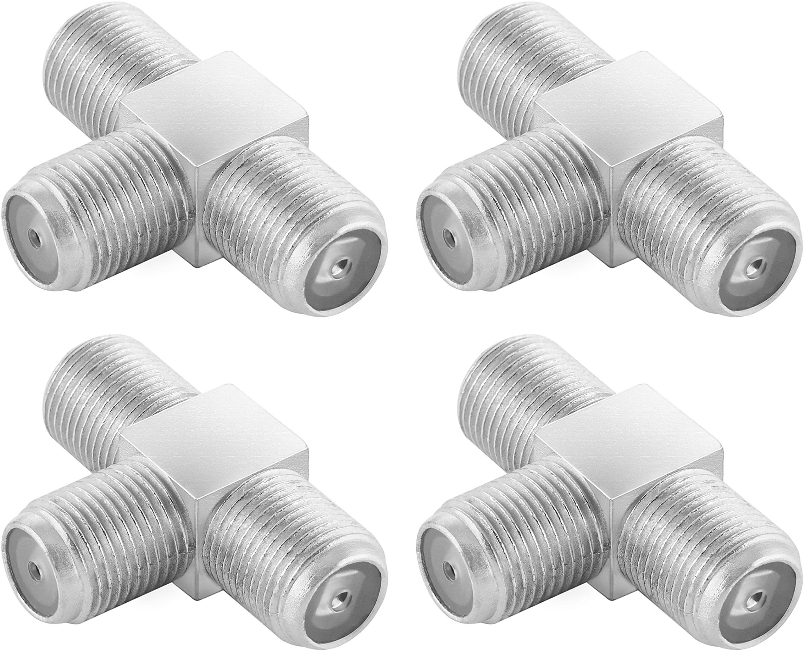 Poppstar 4x Sat TV Coax Distributor T-piece (3x F-socket) Antenna Splitter Adapter for Coaxial Cable, Antenna Cable, silver
