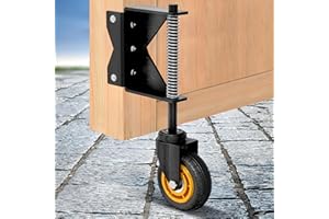 Lygoeege 4Inch Gate Wheel, 260lbs Capacity, Spring-Loaded Absorbing Solid Rubber Tire for Wooden/Fence Gate, with Screws & Screwdriver (1, Black, Right)