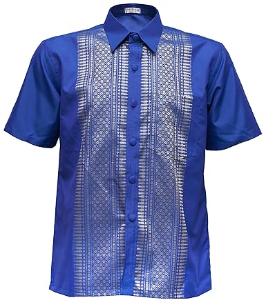 Herren Kurzarm Thai Seidenhemd Traditionelle Gerade Kragen Casual