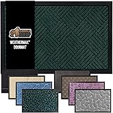 GORILLA GRIP 100% Waterproof All-Season WeatherMax Doormat US Designed Natural Rubber, Stain and Fade Resistant, Low Profile Indoor Outdoor Door Mats, Easy Clean Patio Mat, 17x29, Green Diamond