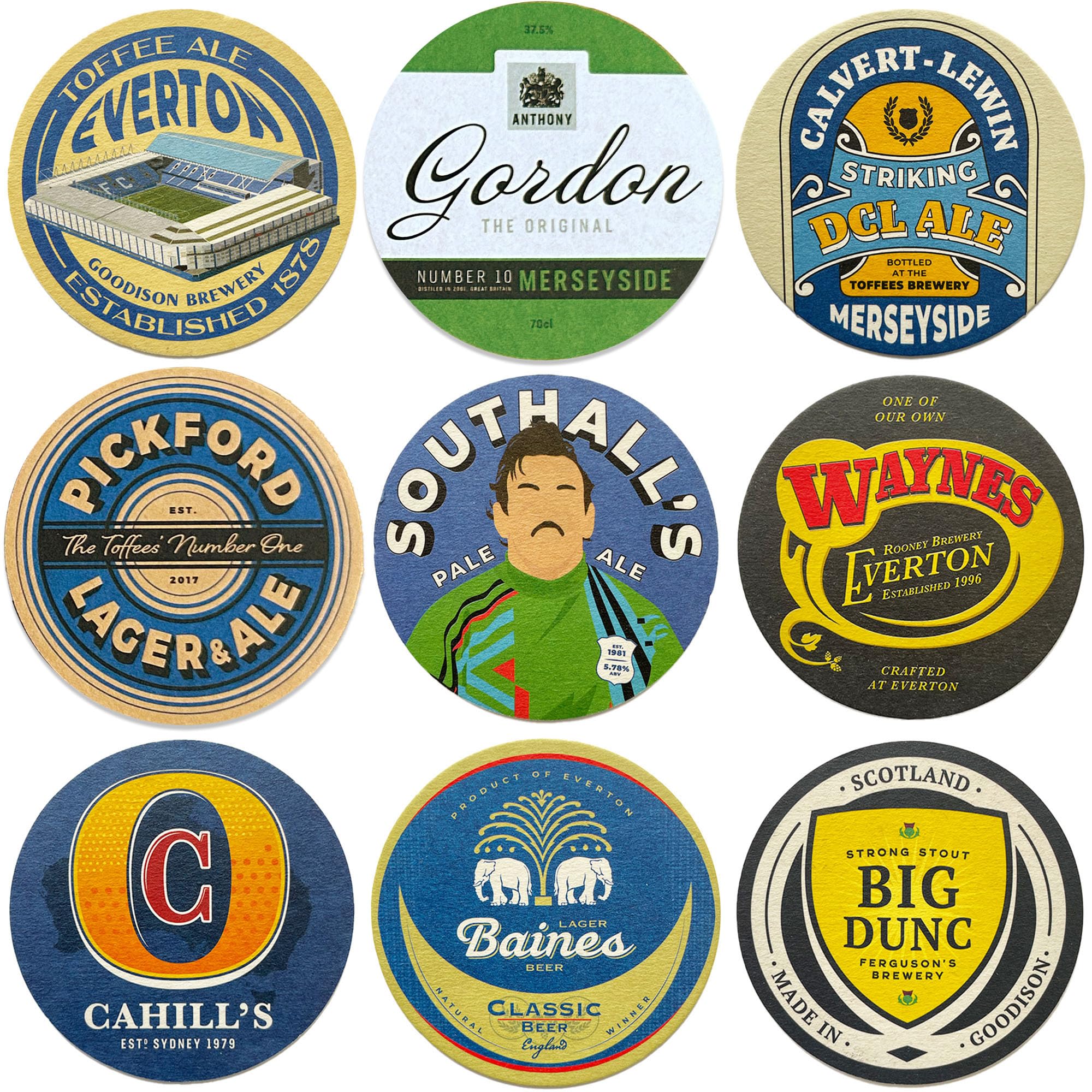 Everton Beer Mats x9