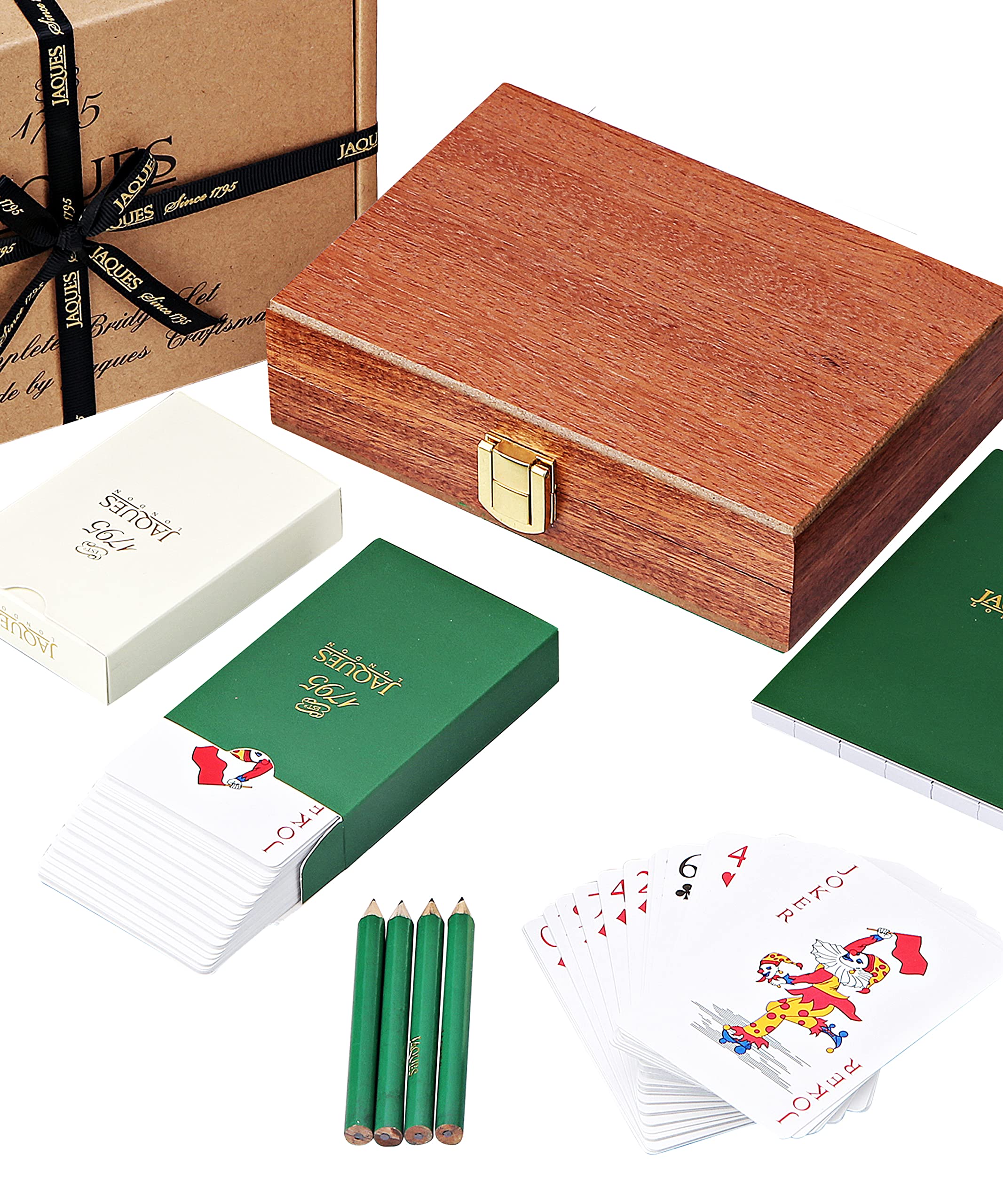 Jaques of London Bridge Set | Premium Plasti-Coat Bridge Cards | Luxury Mahogany Case | Card Games | Since 1795