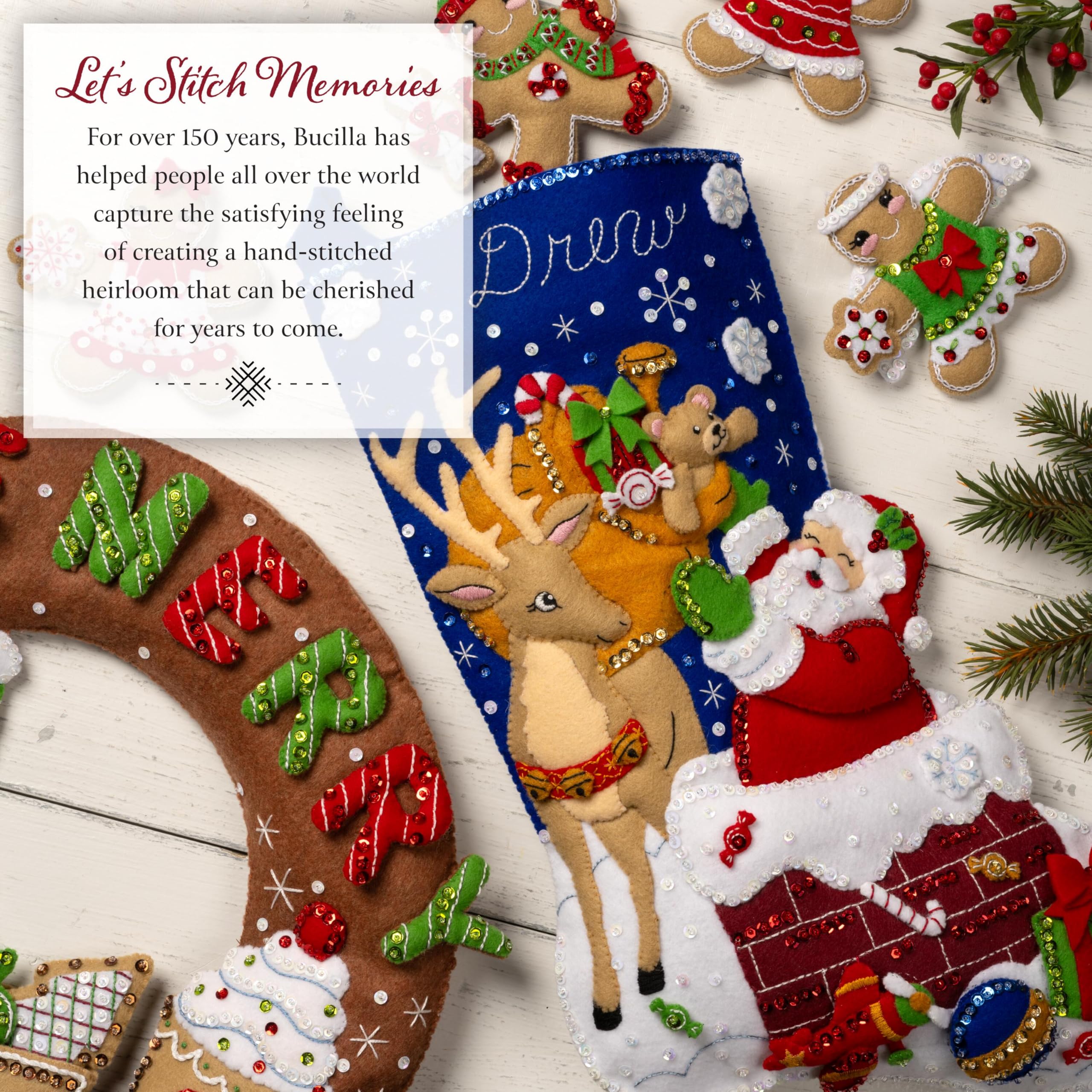 Bucilla Felt Applique Wreath Town of Bethlehem, Size 13 x 12.5-Inch, Blue, Brown, Gray