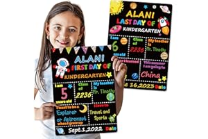 BeYumi First and Last Day of School Board Sign, 13.8" x 9.8" Outer Space Double Sided My 1st Day of School Wooden Chalkboard Sign Photo Prop Back to School Supplies for Kids Preschool Kindergarten