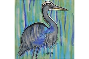 TILE CRAFT Heron Ceramic Art Tile with Easel Back 6 x 6 inches