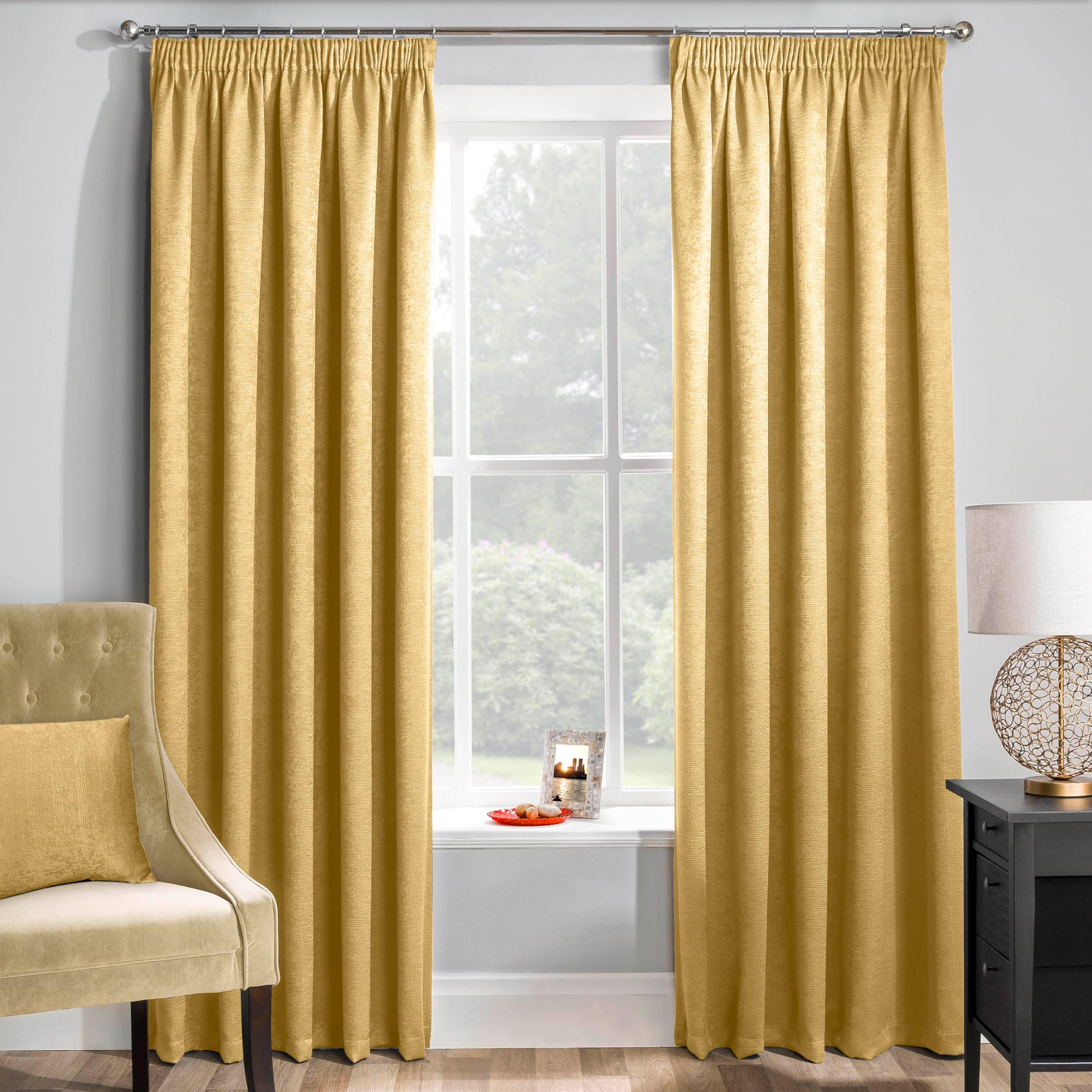 Enhanced Living Matrix Yellow/Ochre Curtains for Living Room - 46x72 inch (117x183 cm) - Tape Top Noise Reducing Thermal Curtains for Bedroom - 2 x Curtain Panels