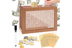 Kkluno 10000 Kakeibo Money Box, Wooden Money Saving Challenge Box with 9 Saving Goals, Cash Vault Box Piggy Bank Smash Box Saver for Adults Kids Boys Girls