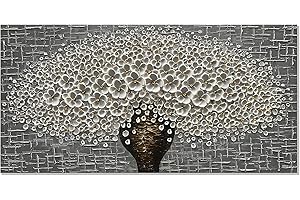 zoinart Abstract 3D Flower Wall Art 23x46 Inches Oil Paintings on Canvas 100% Hand Painted White Flower Paintings Home Decorations Grey Framed Artwork Wall Decor for Living Room Bedroom