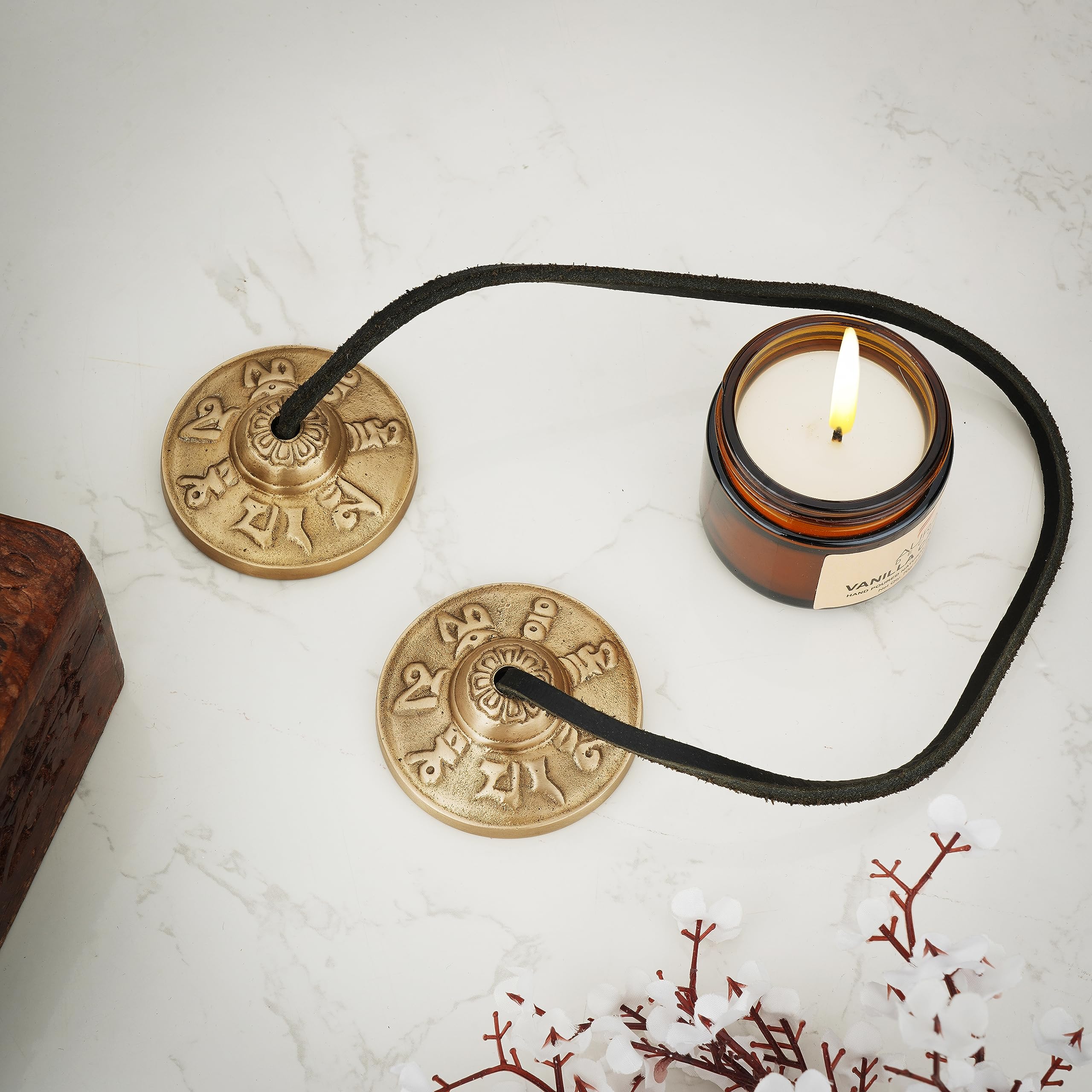 Ajuny Tibetan Tingsha Cymbals Bells Buddhist Meditation Yoga Bell OM Mane Padme Hum Symbols Embossed Manjira Spiritual Gifts