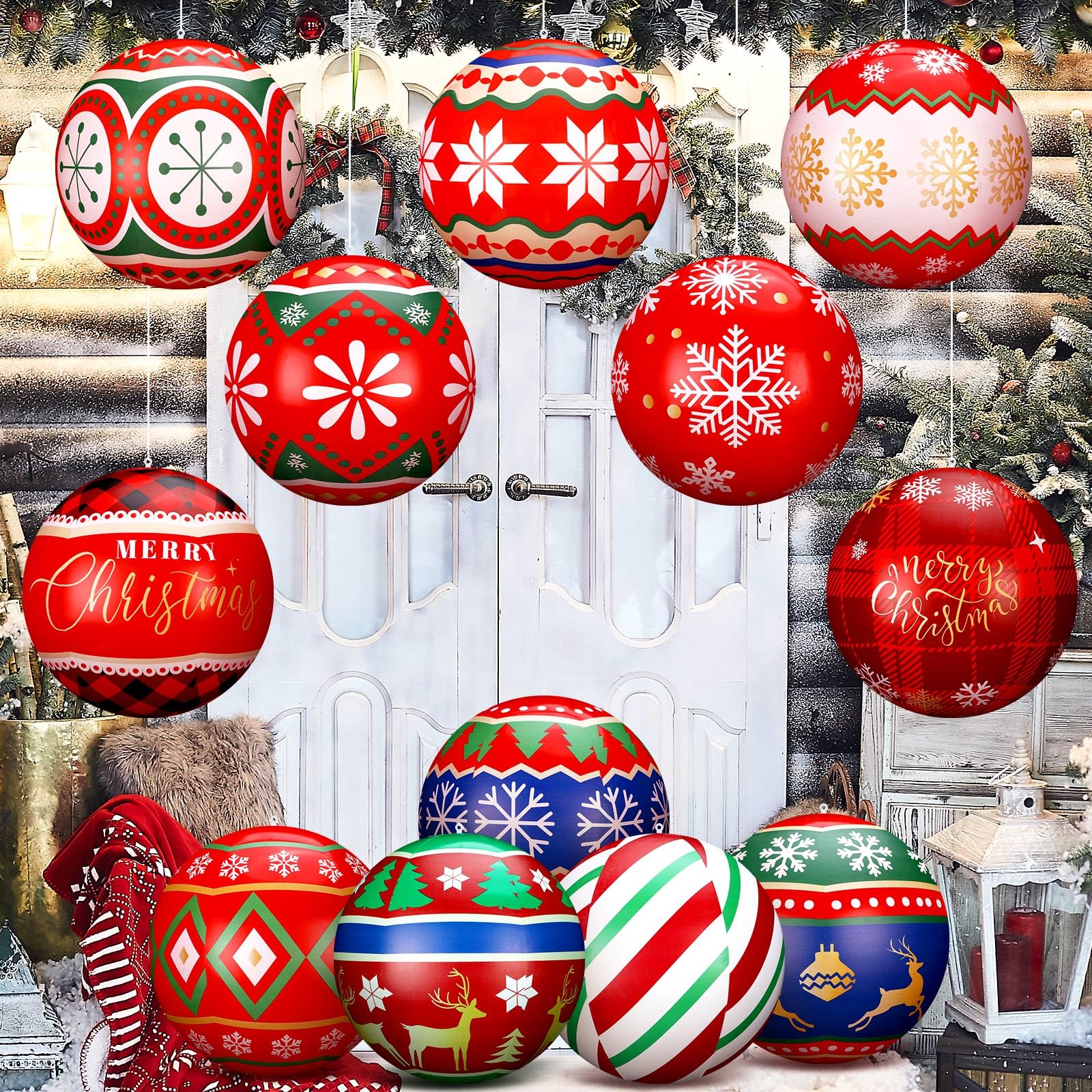 Jetec 12 Pcs 12" Large Light Up Inflatable Christmas Ball PVC ...