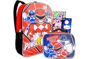 PINK RANGER Power Rangers Backpack with Lunch Box for Boys, Girls ~ 4 Pc Bundle with Power Rangers School Bag, Lunch Bag, Stickers, More
