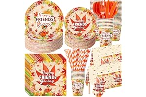 Funnymoom 452 Pcs Happy Friendsgiving Party Decoration for 50, Fall Maple Leaf Friends Giving Paper Plates Napkins Cups Tablecloth Cutlery Straws for Autumn Friendsgiving Thanksgiving Party Supplies