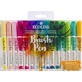 Ecoline Brush Pen Set of 30 Liquid Watercolor Pens &ndash; Additional Colors | Blendable Brush Markers for Hand Lettering, Drawing, &amp; Crafts