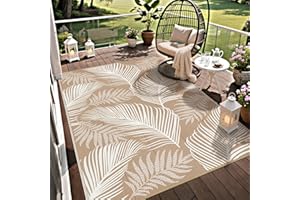 Pauwer Waterproof Outdoor Rug 5x8, Reversible Plastic Straw Patio Camping Rug, Indoor Outdoor RV Mat Carpet for Deck, Camper, Porch, Balcony, Backyard, Picnic, Leaf Brown