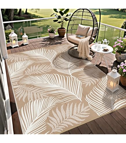 Safavieh Tappeto della collezione Barbados, rotondo, 1,8 m, avorio e azzurro, design impermeabile lavabile, non perde peli e facile da pulire, per interni/esterni e lavabile, ideale per patio