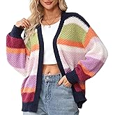 YEXPINE Womens Striped Chunky Cardigan Sweaters Oversized Open Front Trendy Long Sleeve Color Block Knit Sweater Coats