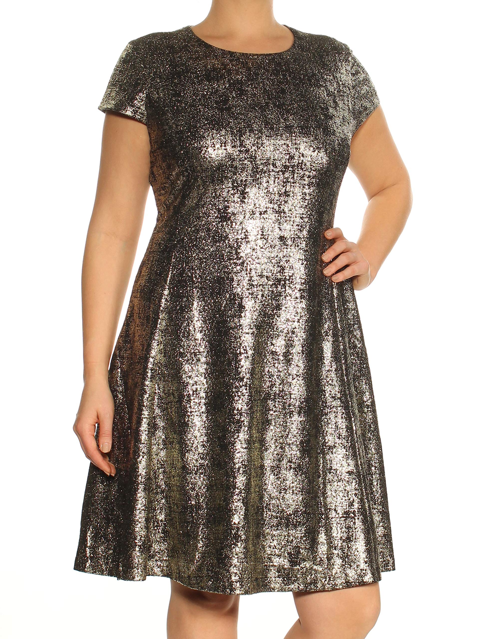 Alfani Womens Shimmer Printed Party Dress Gold 14