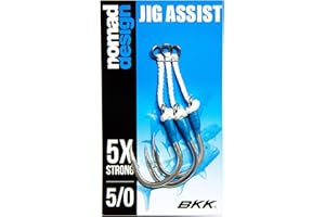 Nomad Design Jigging Assist Super Strong BKK Hooks, with Heavy Duty Solid Rings and Assist Cord, Pack of 3, Multiple Sizes