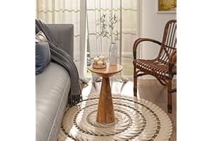 COZAYH Small Pedestal End Table Round Farmhouse Martini Table Wood Plant Stand Rustic Drink Table for Small Space Living Room, Walnut