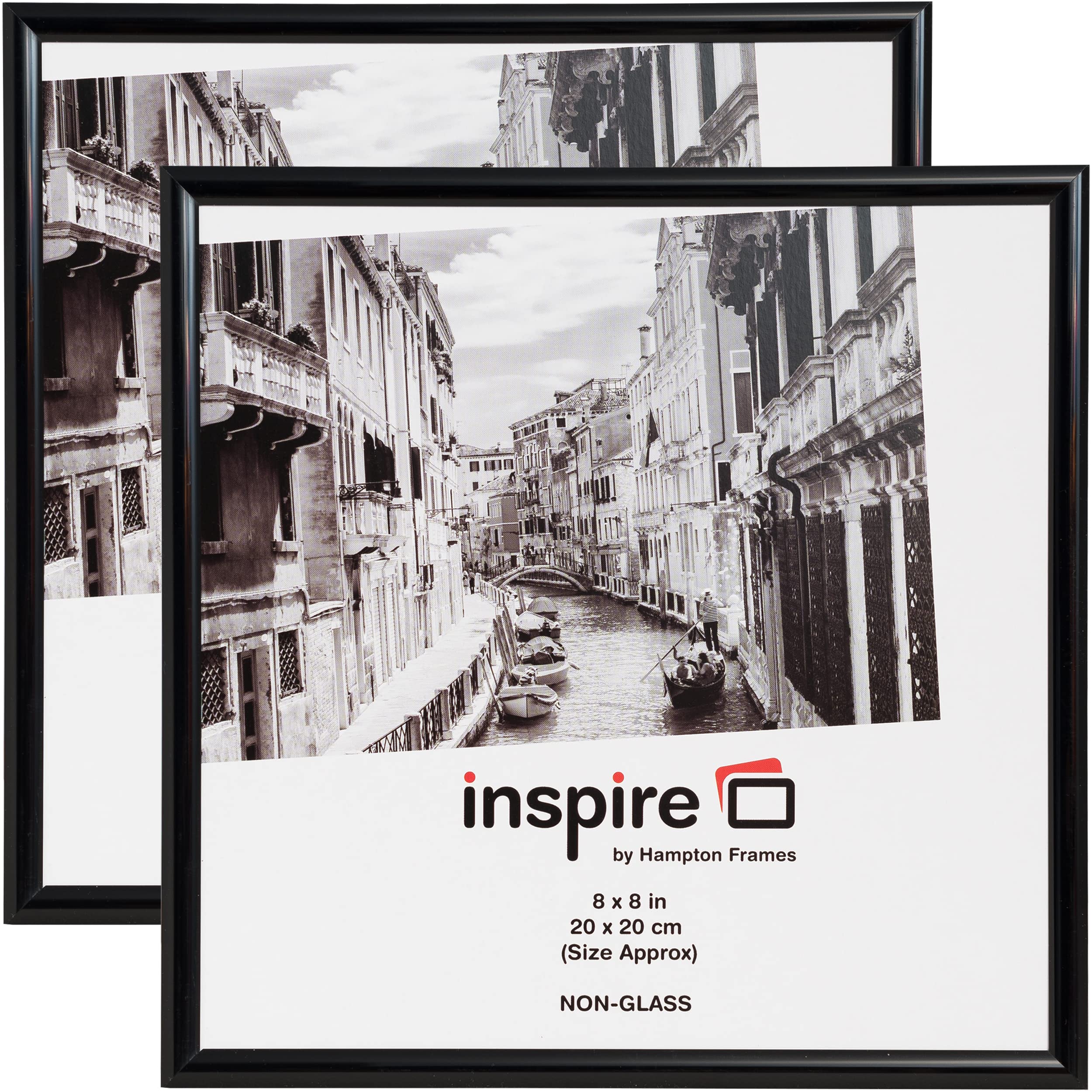 Hampton Frames | Backloader Picture Frame Set, 8x8in (20x20cm), Black, Acrylic Front, 2 Pack | Easy Back Loading, Wall Mount | Display Photos, Posters, Certificates