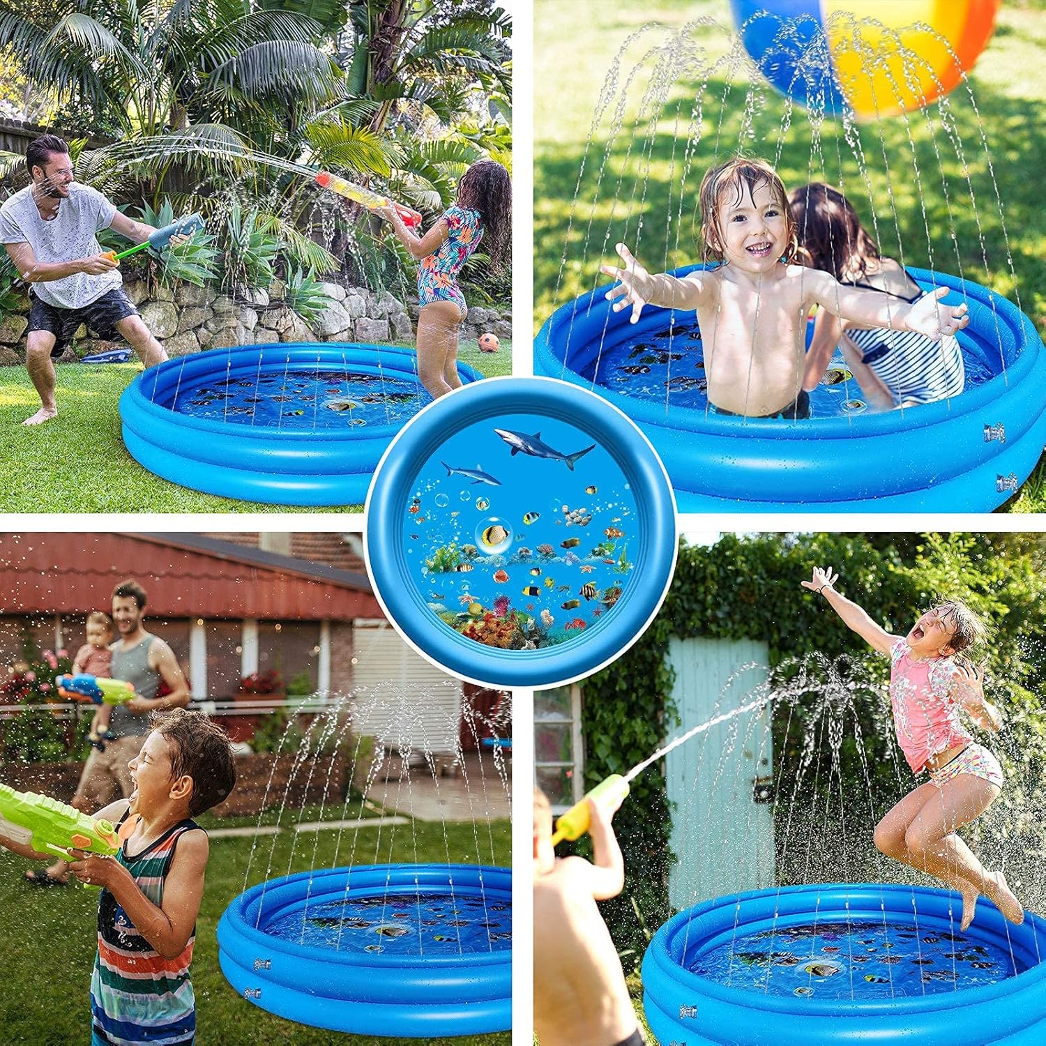 Inflatable Kiddie Pool with Sprinkler for Kids - 50" Baby Pool for Summer Fun, Swimming Pool for Backyard - Inflatable Kids Pool Above Ground, for Age 2 3 4 5 6 7 8 9 10+: Toys & Games