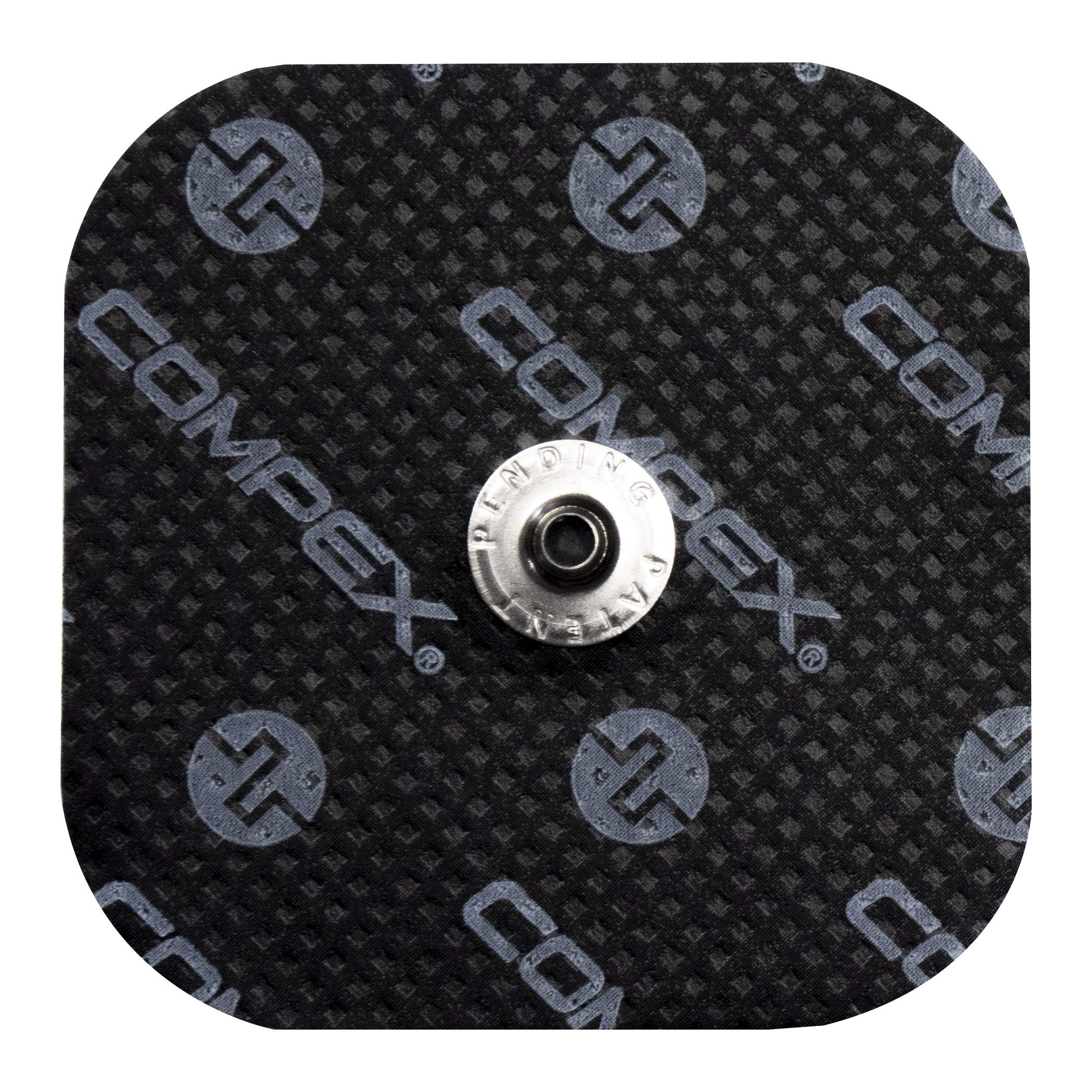 Compex | Bag of 4 Black Electrodes 5x5 cm with 1 Snap connector | Compatible electro muscle stimulators Wired and Wireless