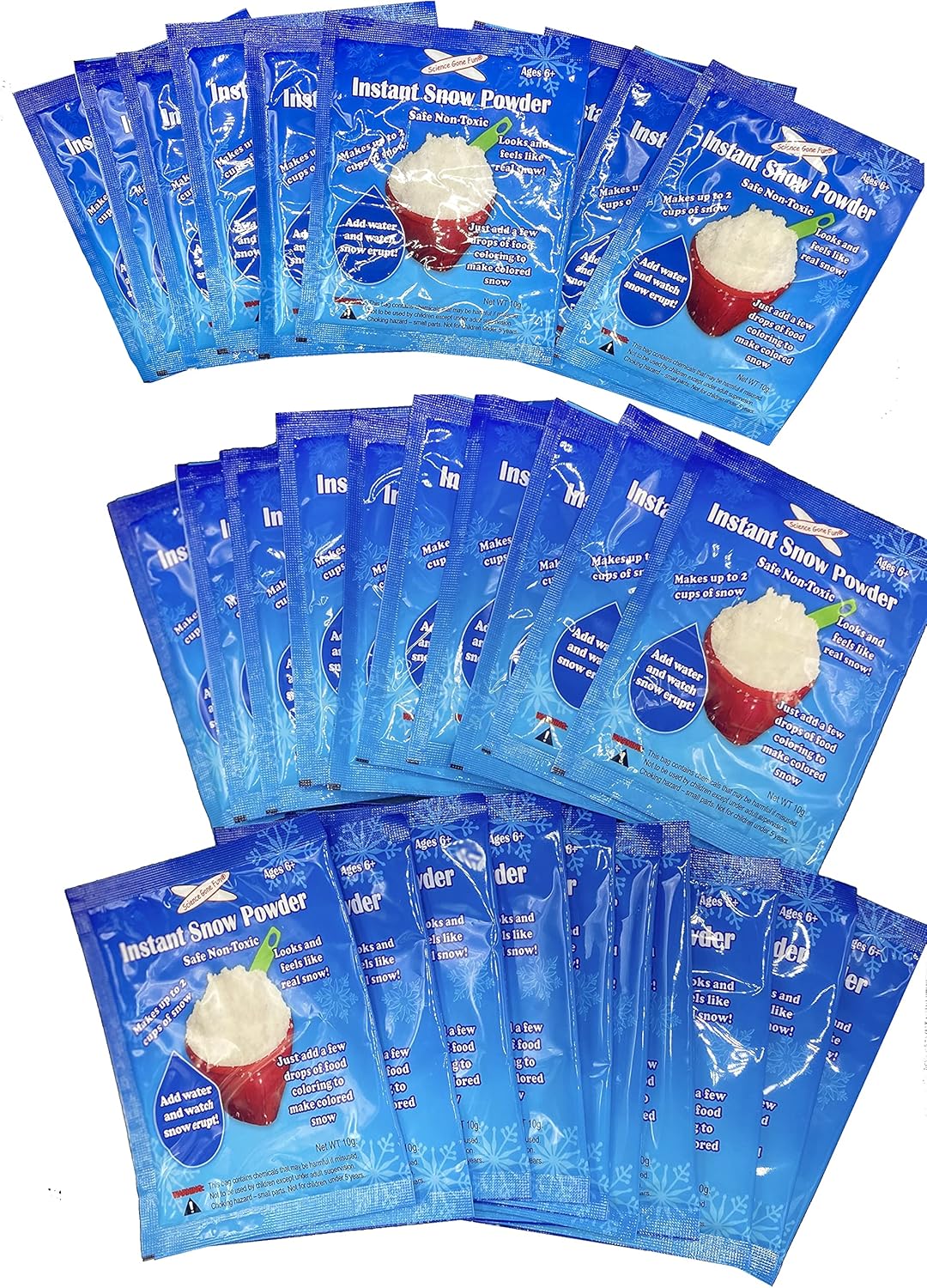 Artificial Snow - Science Gone Fun 30 Packs of Instant Snow - Artificial Snow Powder Mix - for Making Fake Snow, Slush, Makes About 120 Cups