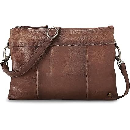 Cox Damen Damen Umhängetasche aus Leder, Handtasche in Braun mit verstellbarem Umhänge-Gurt (28 x 19,5 x 1 cm) braun OneSize