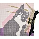 Howie's Needlepoint Cat Needlepoint Kits, 18CT Printed Embroidery Pattern Starter Kits, Stamped Patterns Canvas Kits(Cow Cat,7x7inch)