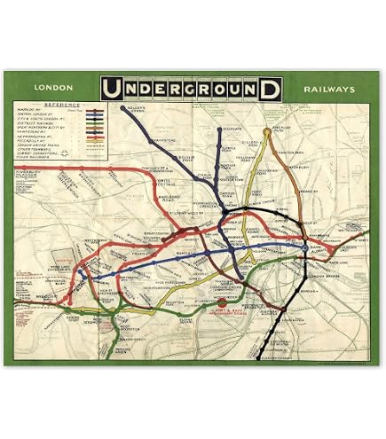 Poster Vintage A3 - Mappa Della Metropolitana Di Londra - Stile Art Decor - Carta Fotografica Lucida