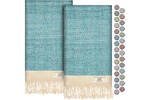 EPHESUS TOWELS Hand Towels - Set of 2 | 18" x 30" - Decorative Turkish Hand Towel for Bathroom, Kitchen, Guest, Face, Hair, Tea, Dishcloth (Herringbone, Turquoise)