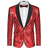 COOFANDY Mens Shiny Sequin Blazer Tuxedo Party Dinner Prom One Button Suit Jacket