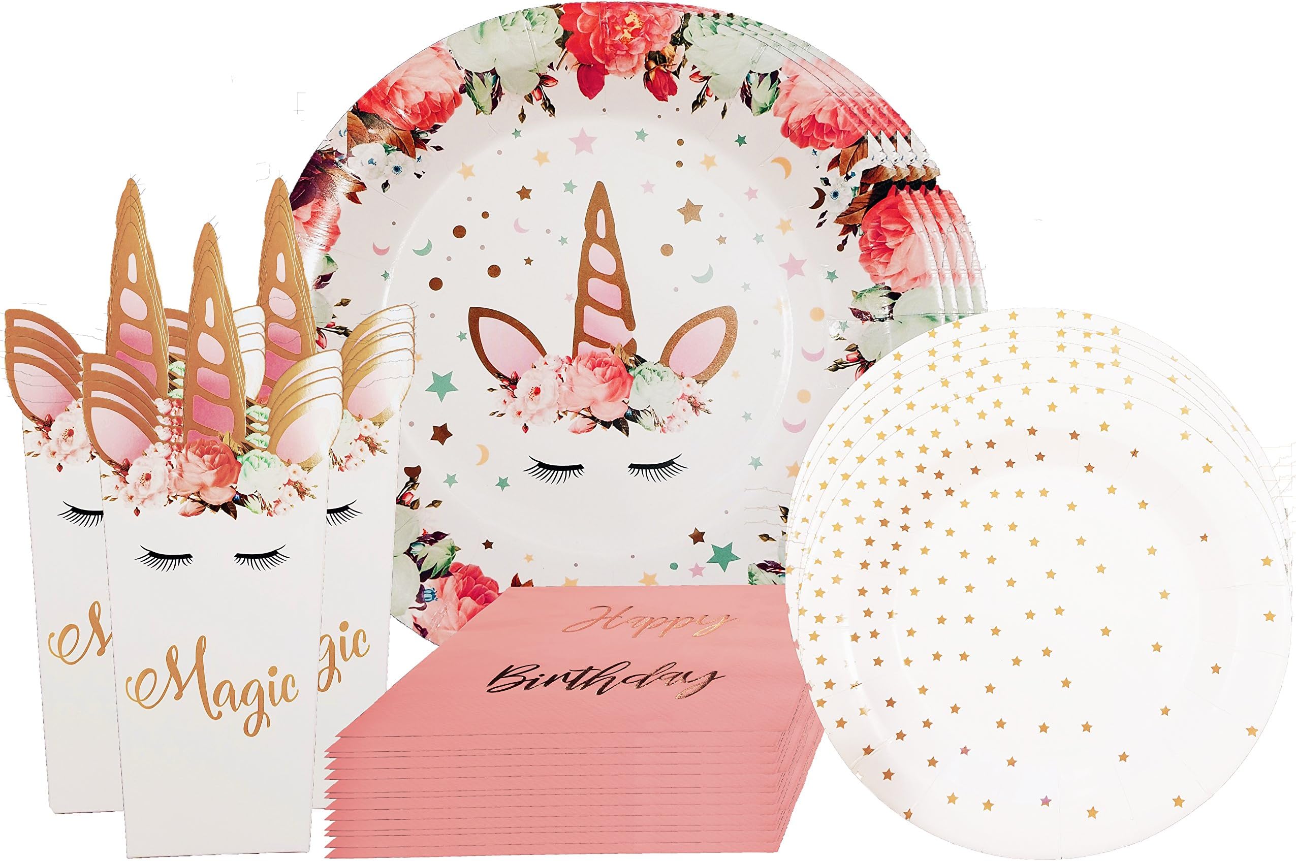 Unicorn Party Supplies | Unicorn Birthday Party Set Serving 16 | Unicorn Plates | Unicorn Dessert Plates | Unicorn Party Favor Boxes | Birthday Napkins